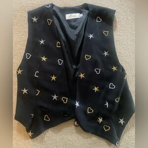 Black Vest with Gold and Silver Star and Heart Embroidery